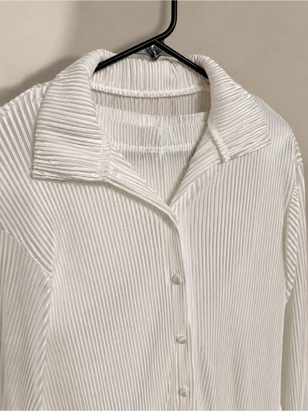 Women's Cream Ribbed Button-Front Pajama Set - Picture 4 of 4